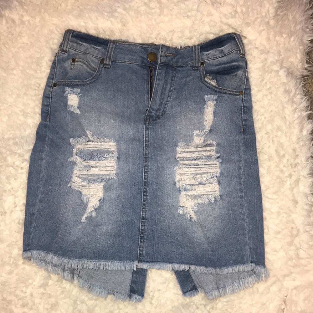 Distressed Denim Jean Skirt